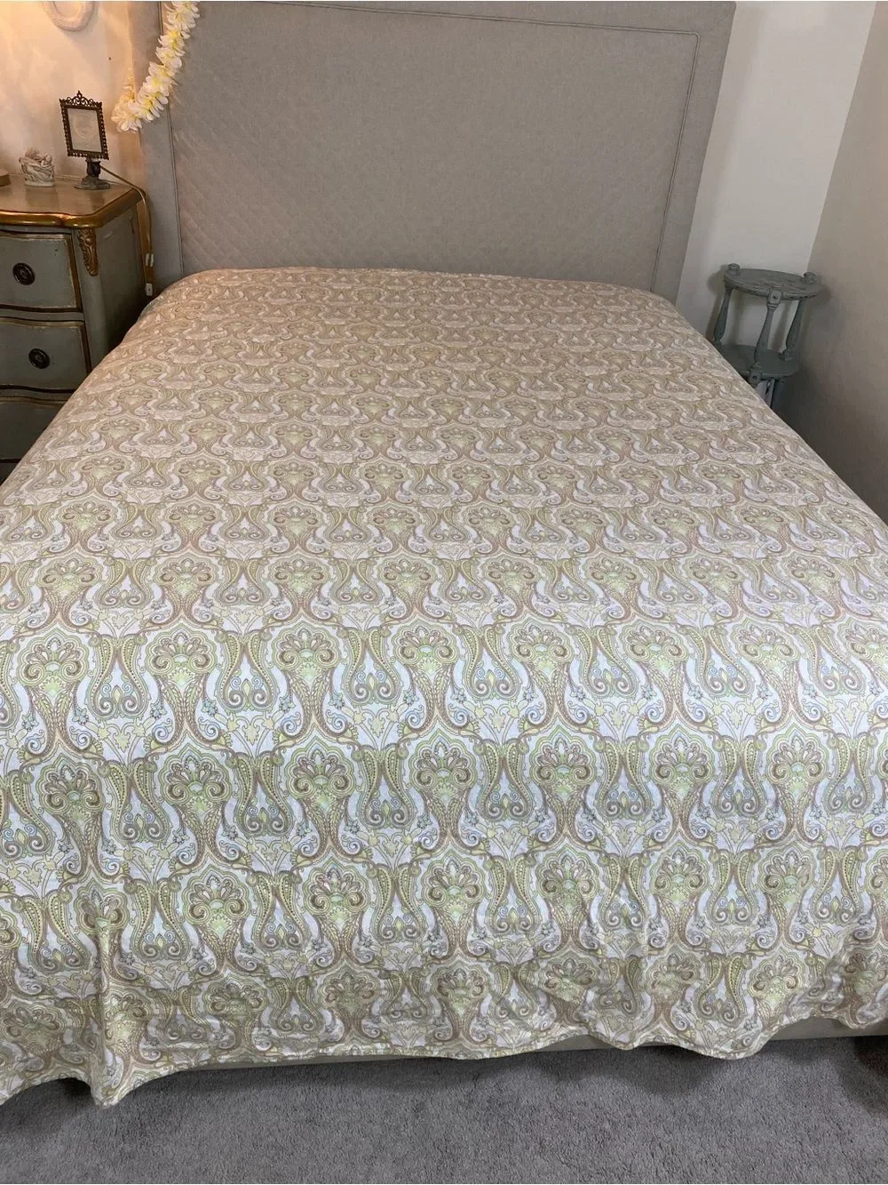 Paisley-Print Home Bedding Sheet Set in Beige, Light Blue & Green